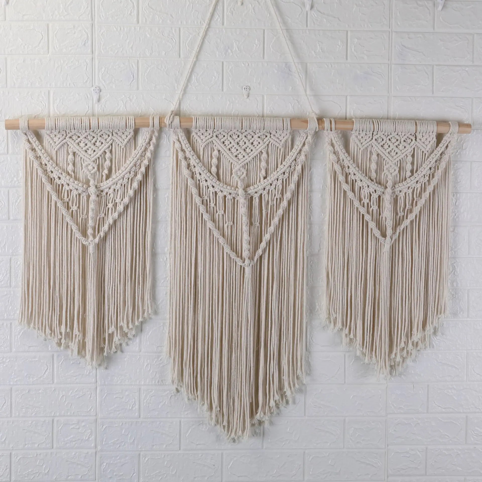 Product Image for Sandsberg | Großer Makramee-Wandteppich Handgefertigtes Baumwollseil Quaste Pendant Wandbehang Teppich mit Holzstock Handgewebtes Bohemia Quaste, 5