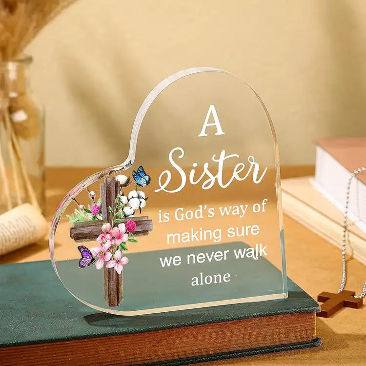 Product Image for Sandsberg | Bestie Schwester Rose Druck Kristall Acryl Herz Plakette Gedenk Geburtstag Geschenk für Familienmitglied Gute Freundin Andenken Tisch 