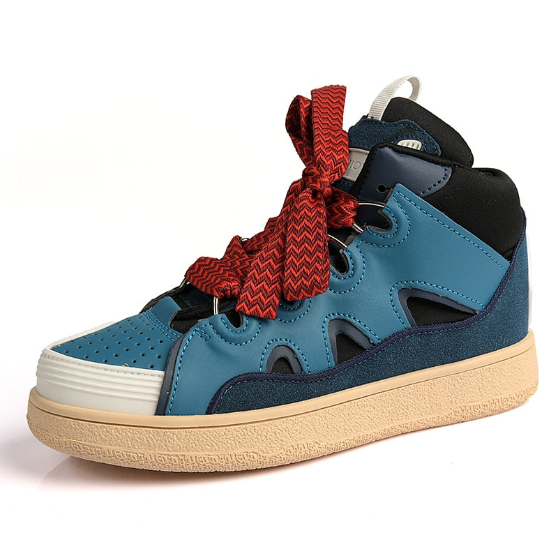 Product Image for Unisex Retro High Top Sneakers Herren Zebra Leopard Schuhe Casual Plattform Harajuku Designer Turnschuhe, Blau -F668 / 38
