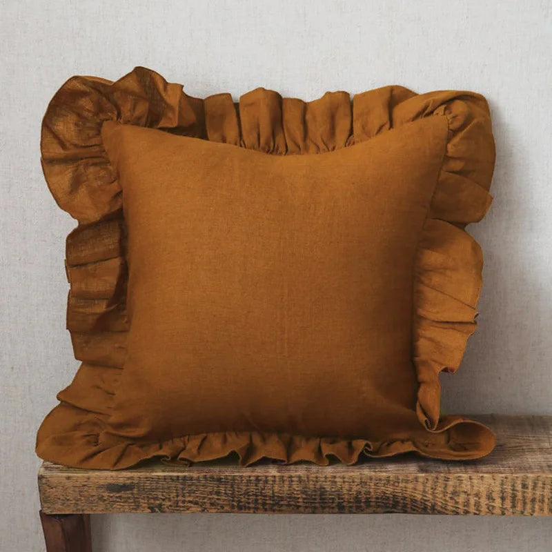 Product Image for Sandsberg | 100% Leinen Rüschkissenbezüge, Weiche und Bequeme Kissenbezüge, Wohnkultur Sofakissen, Wohnzimmer Couch Ornament, Karamell / 60X60CMX1STK