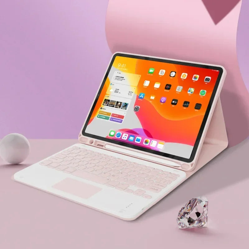 Product Image for Sandsberg | Spanische Tastaturhülle für iPad 10th Air 11 Air 5 4 10.9 Hülle 10.2 9th 8th Pro 11 10.5 Air 3 Wireless Magnet PU Flip Standhülle, pink X7