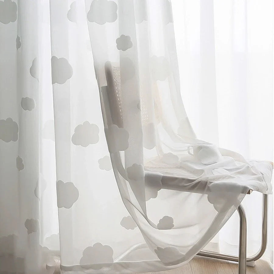 Product Image for Sandsberg | 1PC Cartoon Weiß 3D Wolkenvorhang für Kinder Babyzimmer Durchsichtiger Vorhang Kindergarten Fensterbehandlung, Weißer Wolken-Tüll / W200CM
