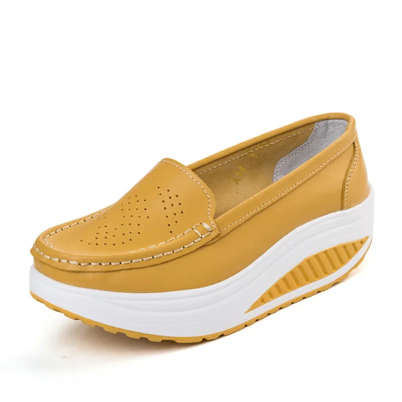 Product Image for Sommer Echtes Leder Damen Schuhe Krankenschwester Swing Arbeit alle Einzelstern Wedges Schwarz Weiß Plattform, weiß-1 / 36