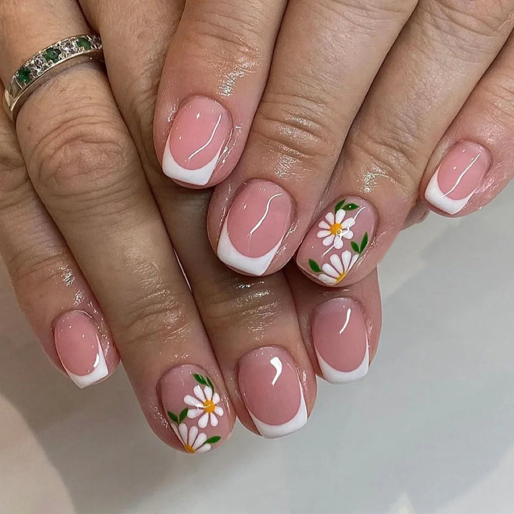 Product Image for Sandsberg | 24 Stück Quadrat Press-on Nägel Set mit pinken Blumenmustern Vollabdeckung Acrylnagelspitzen Kleber für stilvolle Frauen/Mädchen, A752