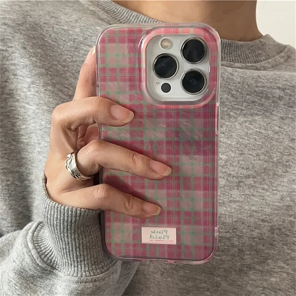 Product Image for Sandsberg | Für iPhone 16 15 14 13 12 11 Pro Max 7 8 Plus X XS Süßes Dopamin Farbblock Match Plaid Klare Handyhülle Pinke Tartan Weiche Abdeckung, 1 /