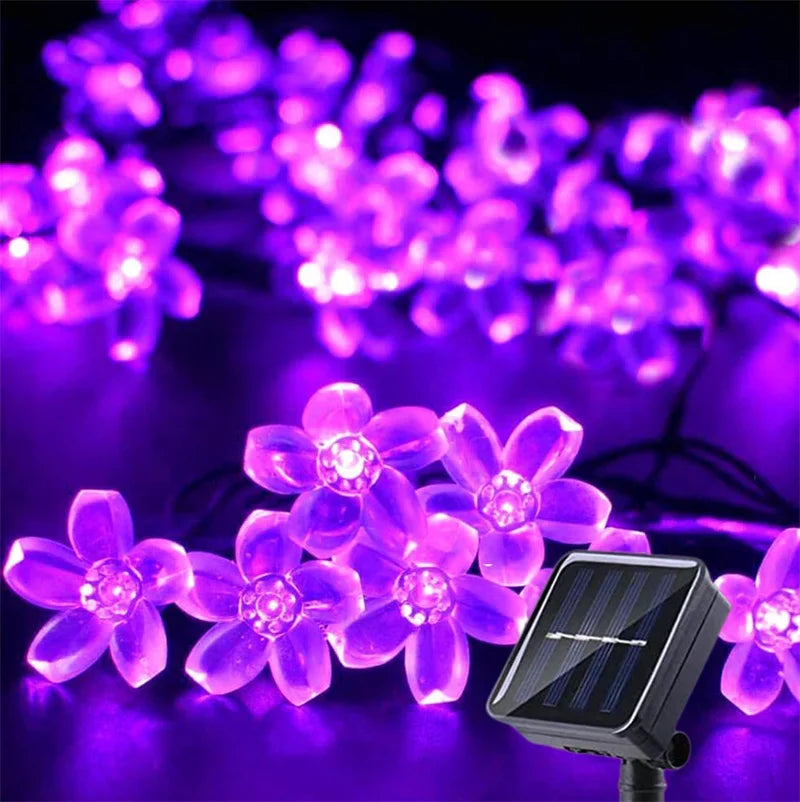Product Image for Solar Garten Blumen Lichterkette – Wasserdichte Outdoor LED Lichterkette mit 8 Modi für Urlaub, Weihnachten und dekorative Beleuchtung, Kirsche lila /
