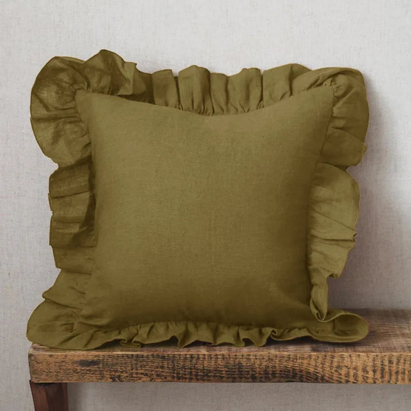Product Image for Sandsberg | 100% Leinen Rüschkissenbezüge, Weiche und Bequeme Kissenbezüge, Wohnkultur Sofakissen, Wohnzimmer Couch Ornament, Olivgrün / 60X60CMX1STK