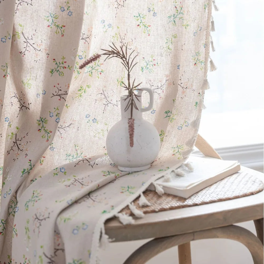 Product Image for Sandsberg Baumwolle-Leinen Blau Retro Orchidee Vorhänge Floral Quasten für Küche Schlafzimmer Wohnzimmer Erker Fenster Schrank Vorhang, Gardenia 