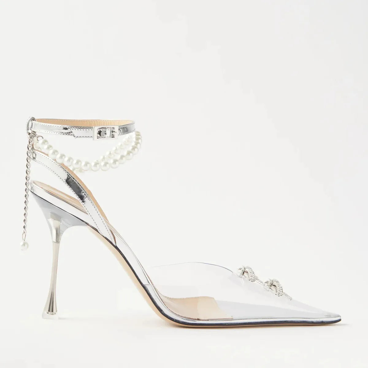 Product Image for Weiche PVC Damen Sandalen Luxus Strass Perlen Ketten Absatzschuhe Gladiator Sommer Hochzeitschuhe, Silber / 41