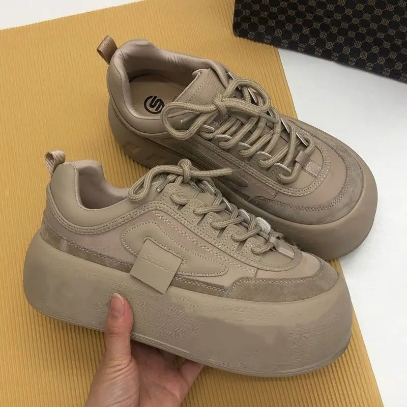 Product Image for Winter Chunky Sneakers Warme Freizeit Vulkanisierte Schuhe Damen Hohe Plattform Stiefel Schnürsenkel Niedrigschnitt Sneakers, Khaki / 40 Länge 25,0 cm