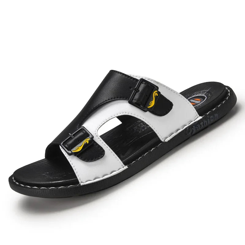 Product Image for Sommer Echtes Leder Hausschuhe für Herren Sommer Pantoletten Sandalen Strand Außenschuhe Hombre, schwarz 2681 / 38 Länge 24,0cm