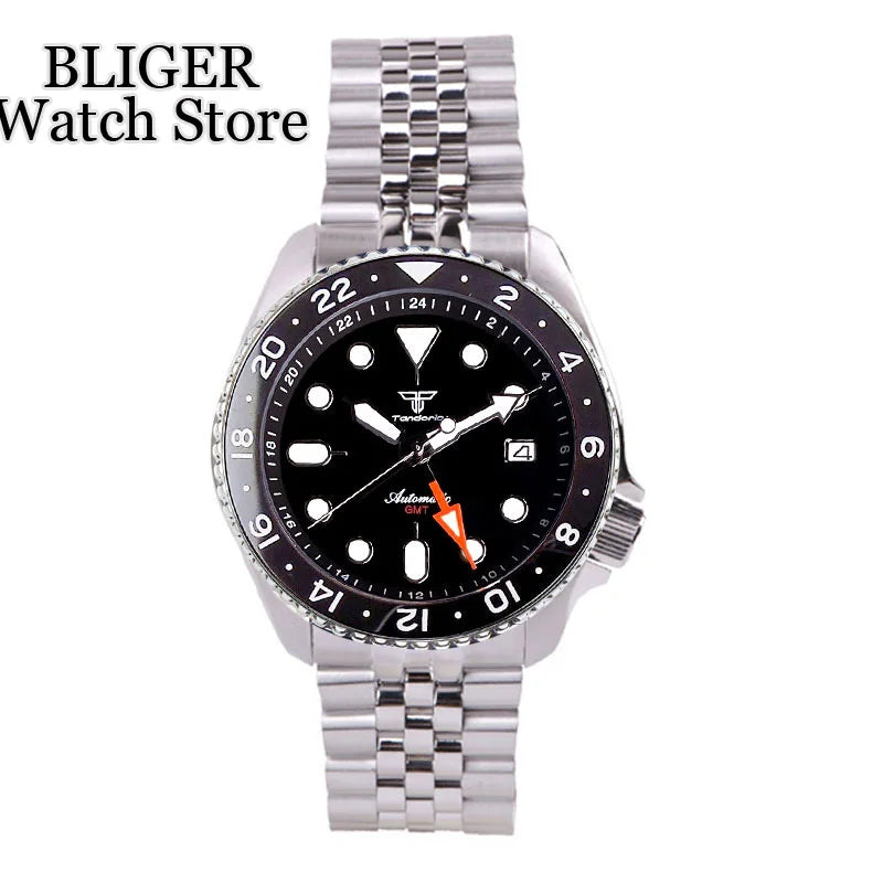 Product Image for Tandorio Dive 41mm Schwarz NH34 GMT Stahl Mechanische Uhr Herren NH34A 24 Stunden Kapitelring 120click Lünette Saphirglas 3.8 Krone, schwarz