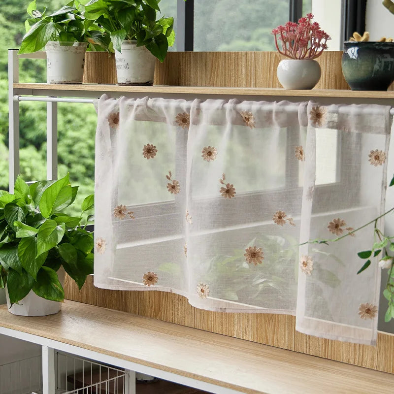 Product Image for Sandsberg | Baumwolle Mode Daisy Kurze Vorhänge Road Pocket Schatten Blumen Quaste Für Küche Schlafzimmer Wohnzimmer Erker Fenster Schrank Vorhang, C 