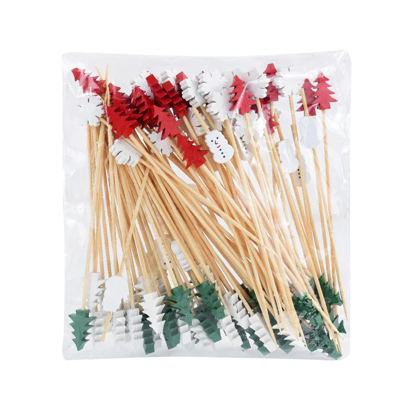 Product Image for Sandsberg 50/100St Weihnachtsbuffet Obst Lebensmittel Spieße Cocktail Picks Cupcake Topper 2024 Weihnachtsfeier Dekorationsbedarf Neujahr 2025, 100 