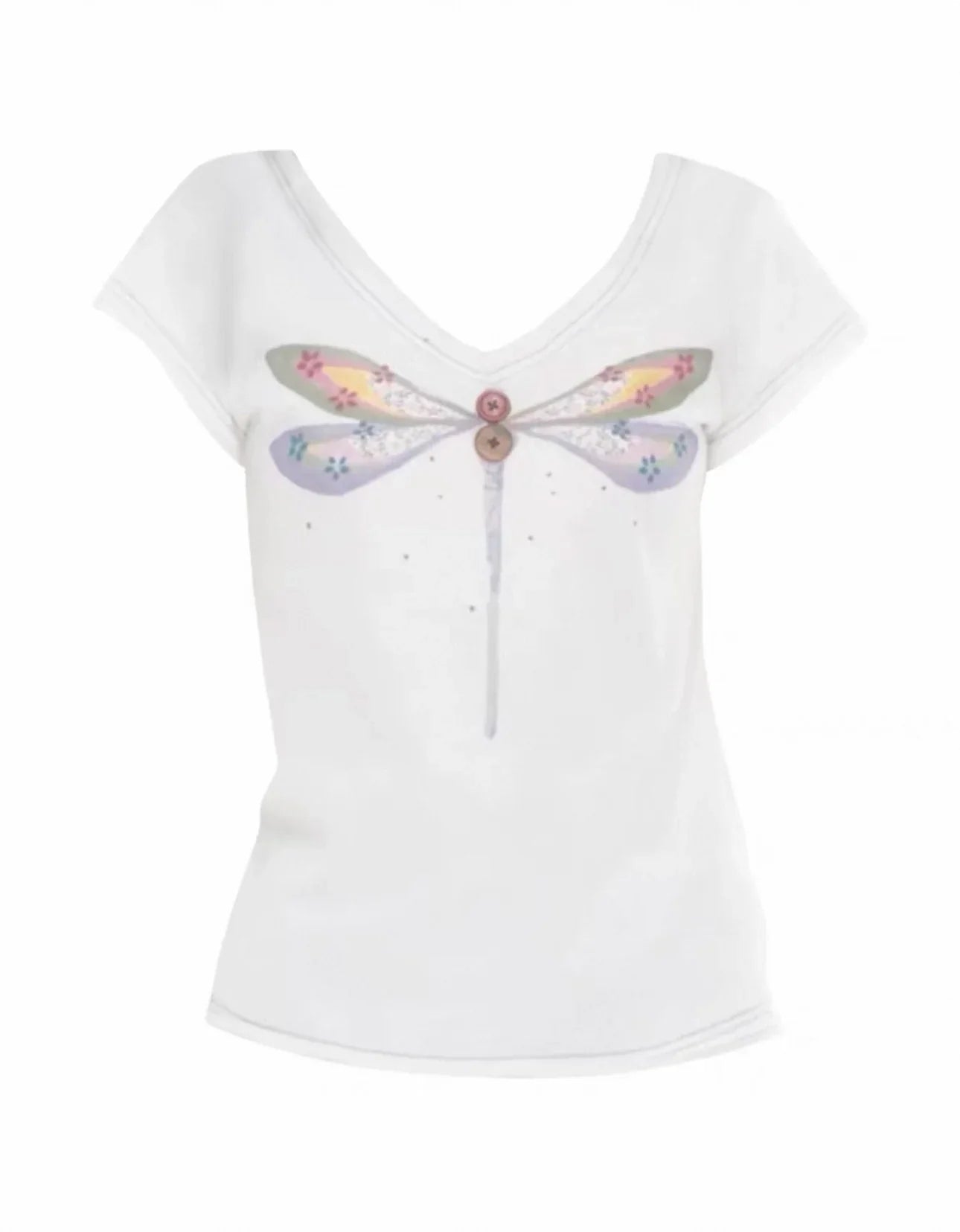 Product Image for Sandsberg | Y2k Ästhetik Streetwear T-Shirts Damen Amerikanisch Retro Sexy Coquette Cuteore Graffiti Druck V-Ausschnitt Slim T-Shirts Tops 2025, Weiß 
