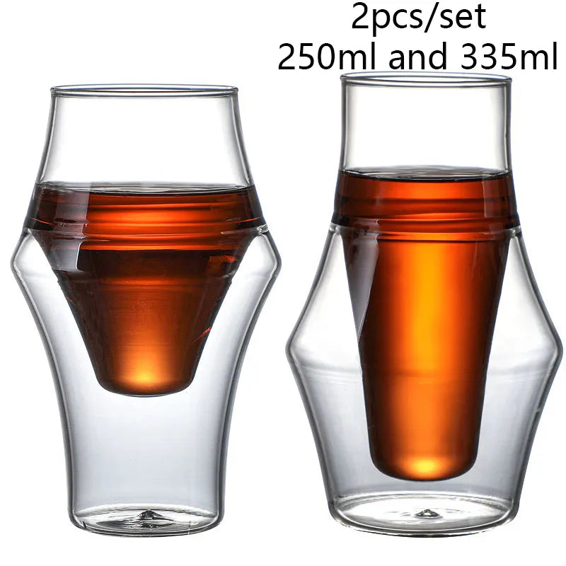 Product Image for YWDL 120/250/335ml Doppelschicht-Glasbecher mit Hängeohr Espresso-Kaffeetasse Anti-Verbrüh Milch Brandy Weinglas Teetasse Klarer Becher Set, 250ml und