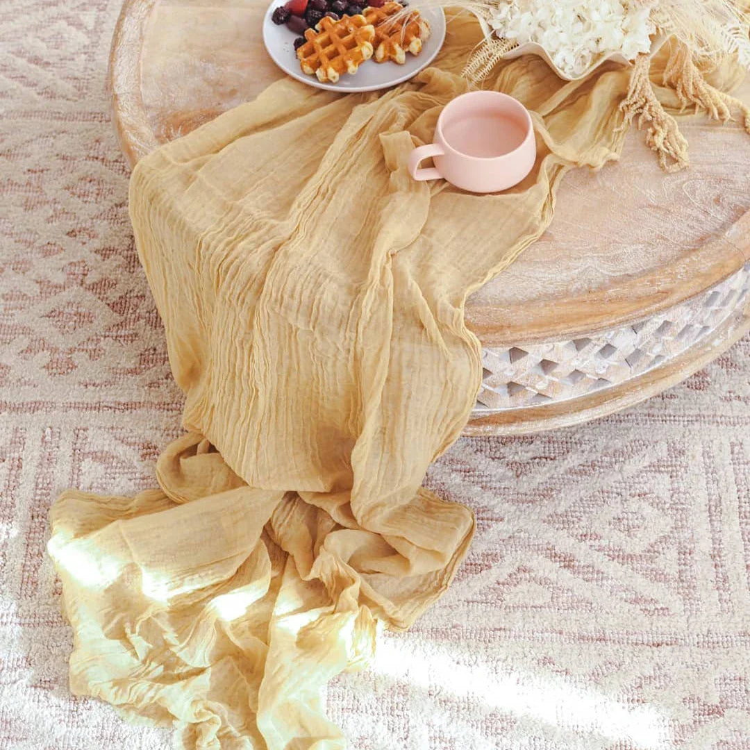 Product Image for Vintage dünner Mull Käsetuch Tischläufer rustikal retro Boho für Zuhause Feiertag Hochzeit Esstisch Dekor, Gelb / 90x400cm