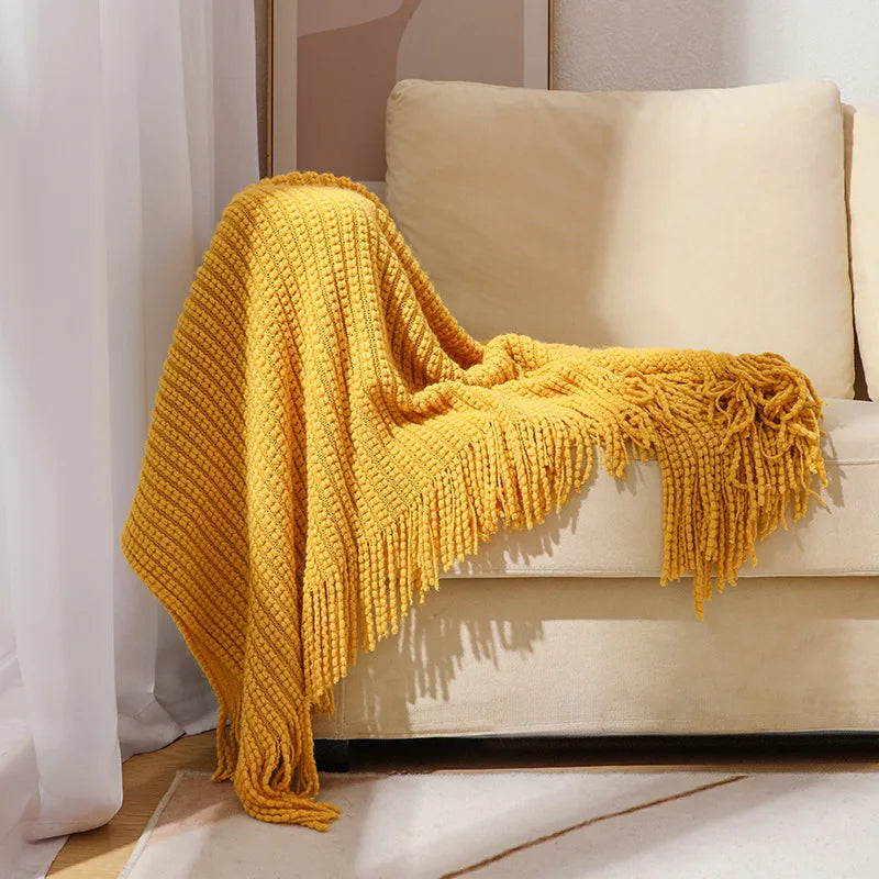 Product Image for Sandsberg | Textile City Nordic Wurfdecke Gestrickte Sofaauflage Büro Nickerchen Klimaanlagen-Decke Bohemian Hotel Dekor Tagesdecke Handtuch, Gelb / 
