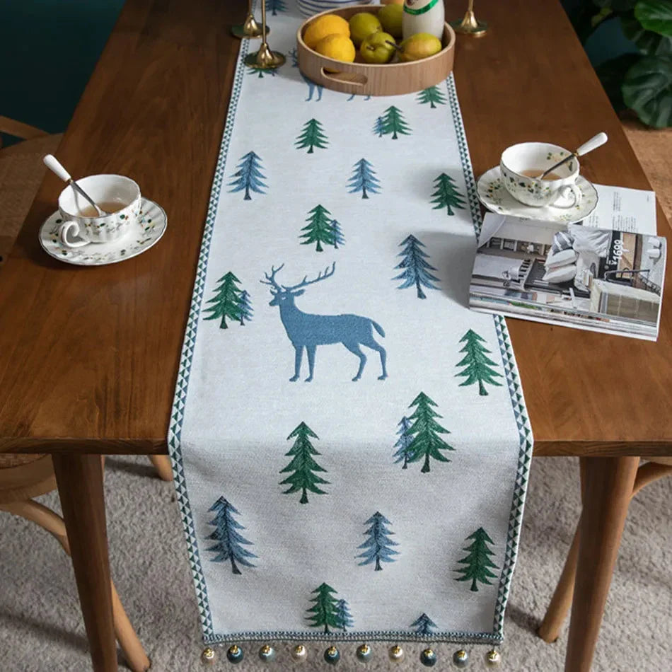 Product Image for Sandsberg | Weihnachts Chenille Quast Tischläufer, Baumwoll-Leinen Dicke Stoff Tischdekoration, Esszimmer Restaurant Moderne Dekorationsbedarf, Blauer
