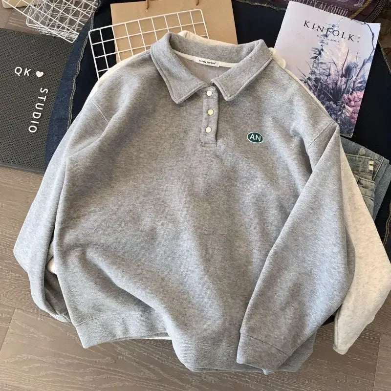 Product Image for Sandsberg | Kragen Sweatshirts Herren Unifarben Korean Harajuku Patchwork Hoodies Herbst Pullover Legere Sweatshirts Umklappkragen Tops, grau dick / 