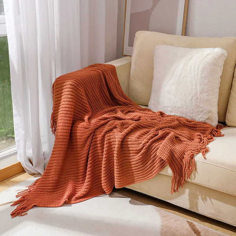 Product Image for Sandsberg | Textile City Nordic Wurfdecke Gestrickte Sofaauflage Büro Nickerchen Klimaanlagen-Decke Bohemian Hotel Dekor Tagesdecke Handtuch, Karamell
