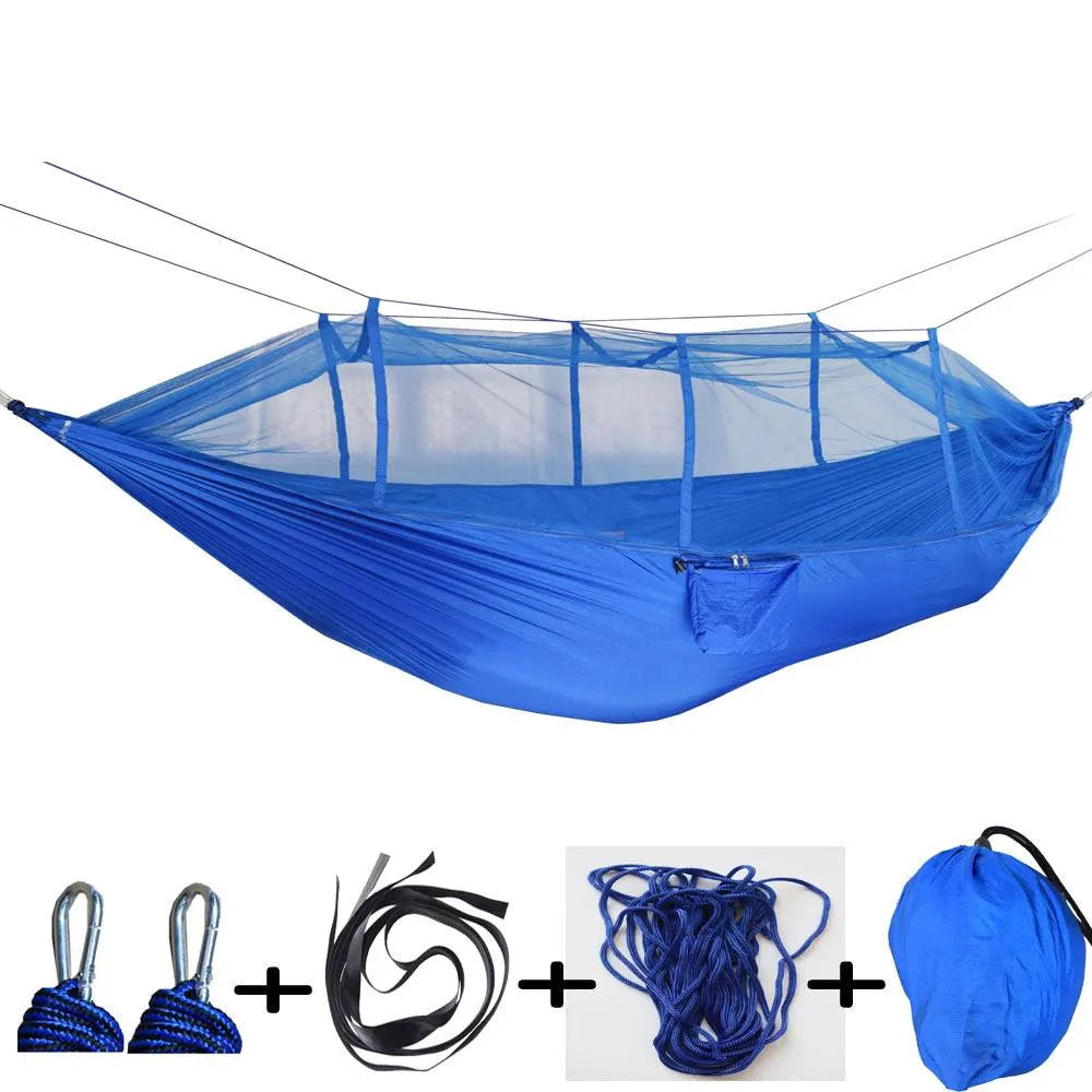 Product Image for Sandsberg | Buitensport Hangmat met Insectenbescherming - Lichtgewicht Draagbaar Hangbed voor Campingcomfort, Saffierblauw 01
