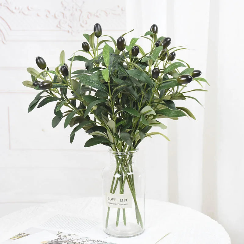 Product Image for Sandsberg 1/3 Stück Künstliche Olivenblätter Baum Zweig Grüne Pflanze mit Früchten für Home Garten Vase Dekoration Hochzeitsstrauß Seidenblumen, 
