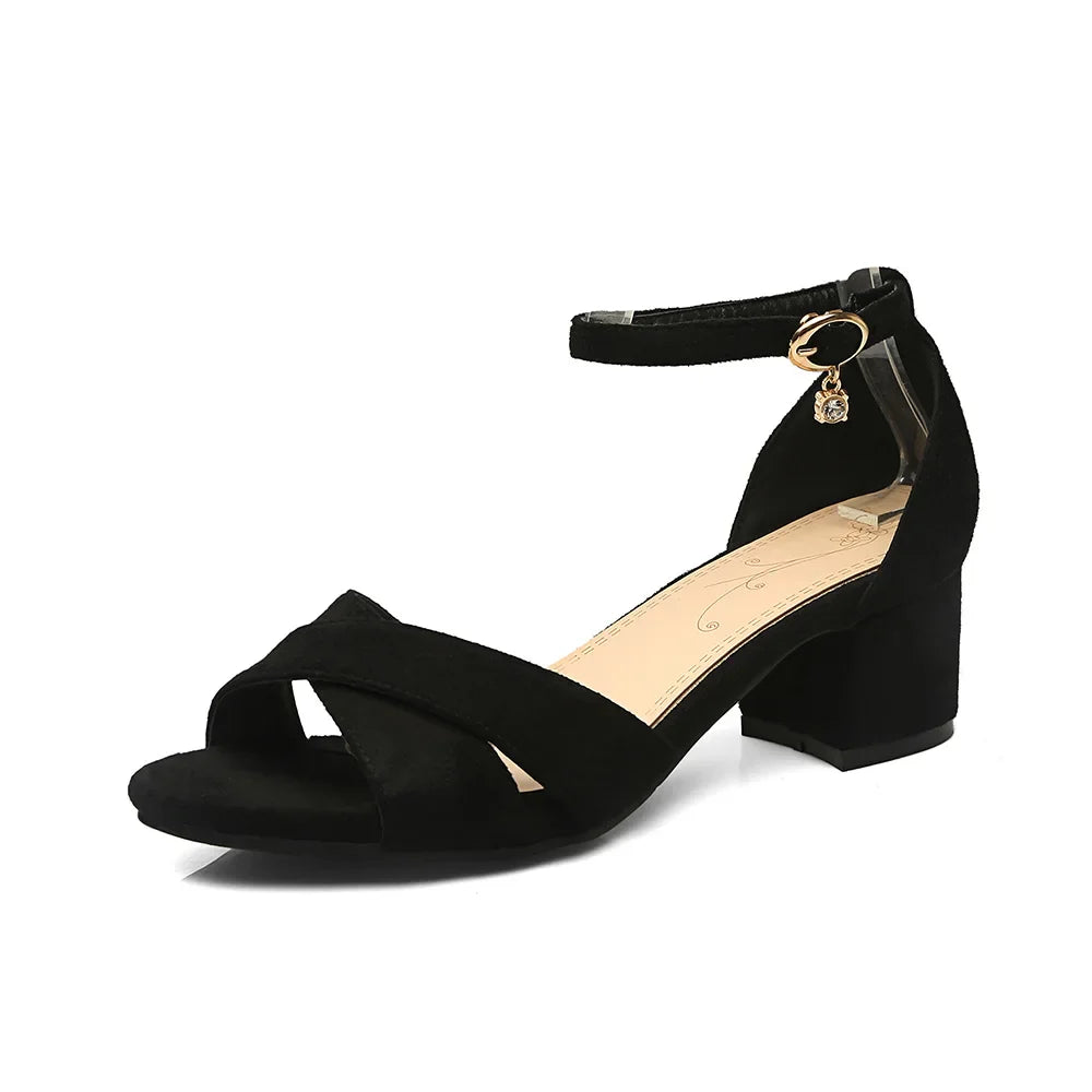 Product Image for Sommer Elegante Schwarze Rote Damen Büro Sandalen Med Chunky Absätze Damen Kleid Schuhe, Schwarz / 5.5
