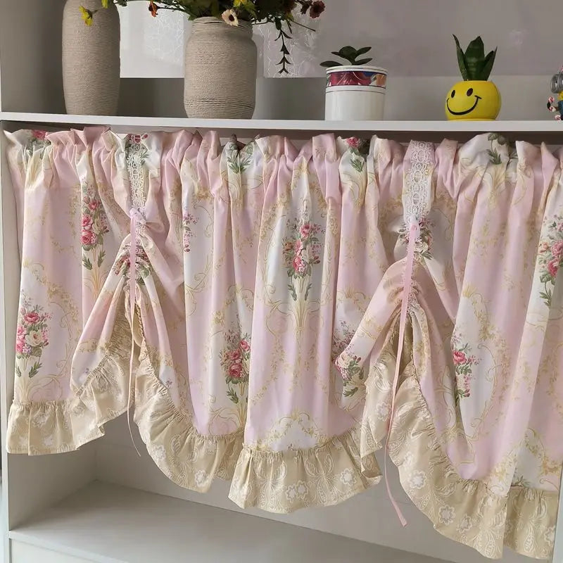 Product Image for Sandsberg | Welle Pink Bestickte Blumen Fensterpaneel Wohnzimmer Elegante Spitzenvorhang-Paneel Spitzenband Kurze Vorhänge Küche, Rosa / 1 Stück W150 