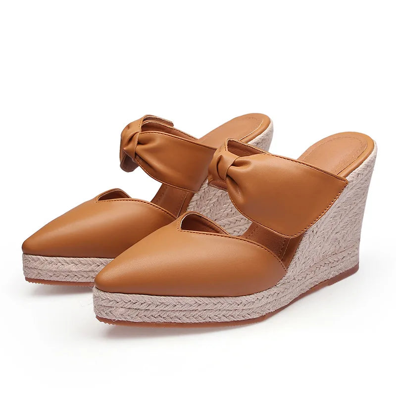 Product Image for Sommer Schuhe Frauen Hohe Absätze Spitz Zehen Damen Party Flach Plattform Wedges Absätze Schwarz Pink, Braun / 4.5
