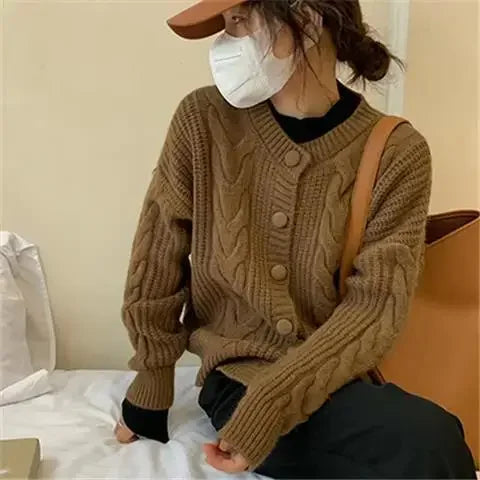Product Image for Sandsberg | Damenpullover Winter Knopf Kawaii Strickoberteil für Frauen Gelb Süßes Cardigan Designer Y2k Mode Korea Koreanisch Luxus Pullover, Kamel 