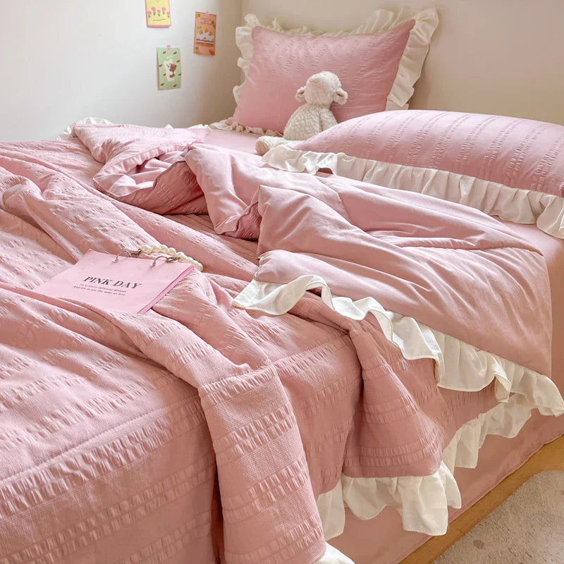 Product Image for Sandsberg | Korean Princess Style Sommer Cool Quilt Komforter Weiche Seersucker Spitzenrüsche Sommer dünner Quilt Decke Maschinenwaschbar, 1 / 