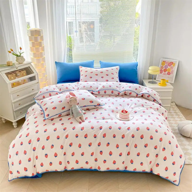 Product Image for Sandsberg | Ins Washed Double-Layer Garn Shell Stickerei Vier-Teiliges Bett Spannbettlaken, Doppellagiges Garn Sh 7 / Spannbettlaken Standard 1