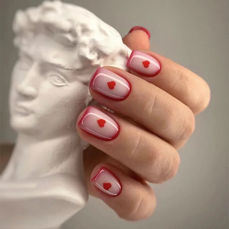 Product Image for Sandsberg | Rote Liebe Herz Französische Süße Nagelkunst Nude Pink Künstliche Nägel Abnehmbare Fertige Fingernägel Valentinstagsgeschenk Press-on 