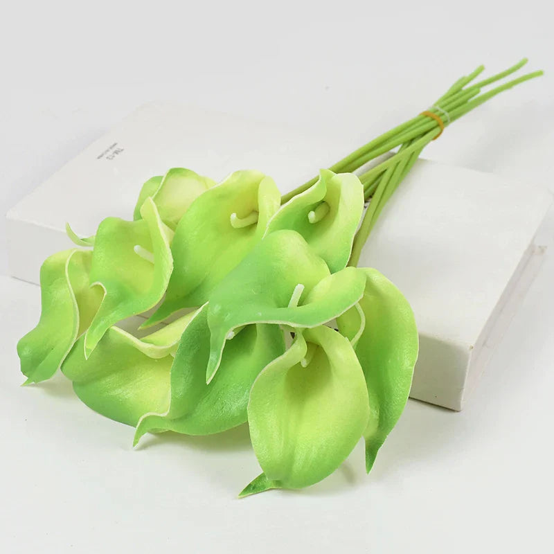 Product Image for Sandsberg 5/10Stk Real Touch Calla Lilie Künstliche Blumen Weiß Hochzeitsstrauß Brautparty Heim Blumen Dekoration Fake Blumen, L / 10 Stück