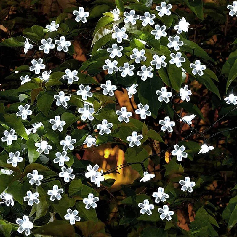 Product Image for Solar Garten Blumen Lichterkette – Wasserdichte Outdoor LED Lichterkette mit 8 Modi für Urlaub, Weihnachten und dekorative Beleuchtung, Kirsche weiß /