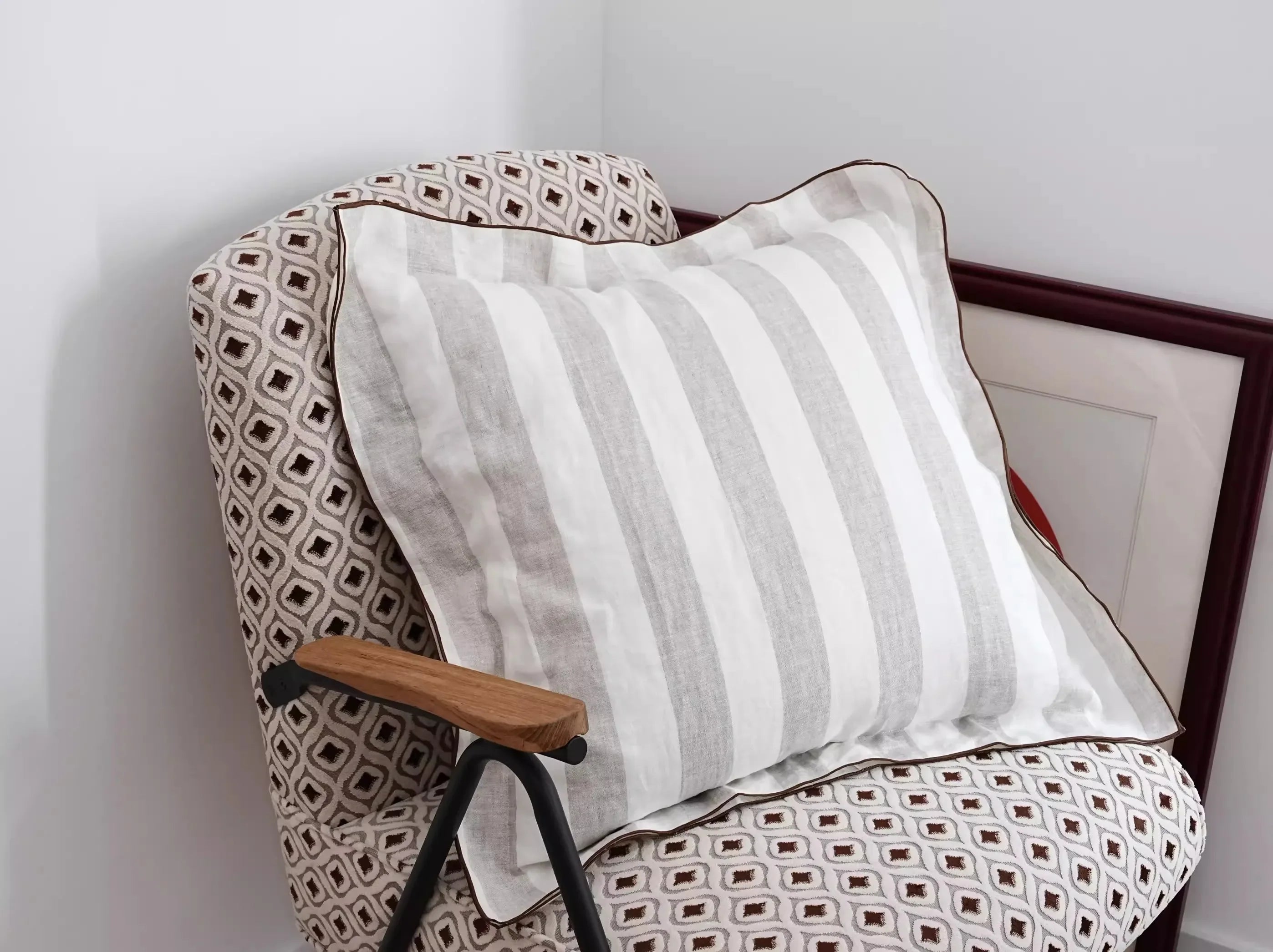 Product Image for Sandsberg | Französischer Stil Leinenhemd Kissenbezug Quadratischer Kissenbezug Dekorative Streifen Kissenbezug Kissenbezug für Zuhause Zimmer Studio,