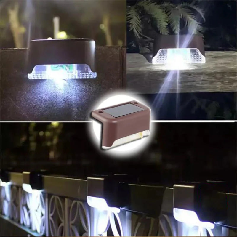 Product Image for weiße LED Solar-Stufenlampe Außen wasserdicht Weg- und Treppen-Gartenlicht, Braun-Weiß / 8TEILE