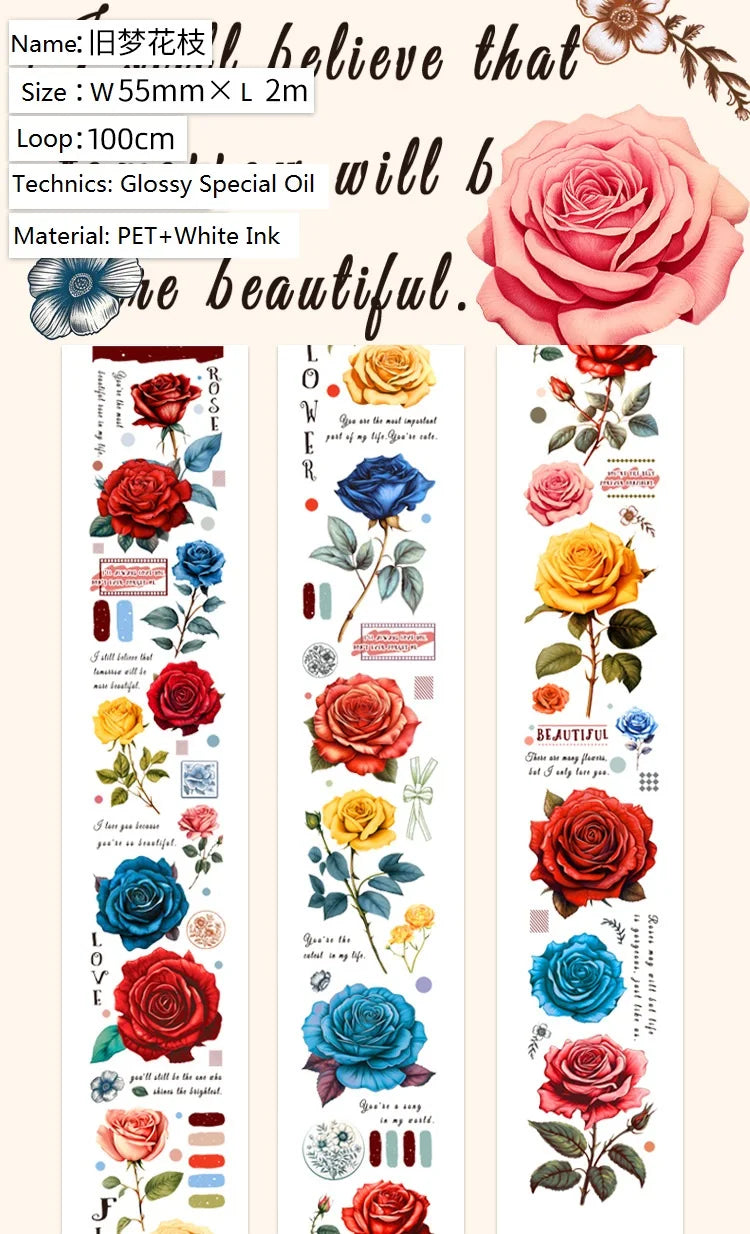 Product Image for Vintage Blumenmädchen PET ganze Rolle PET Washi Tape für Journaling und Scrapbooking Dekoration, 90778