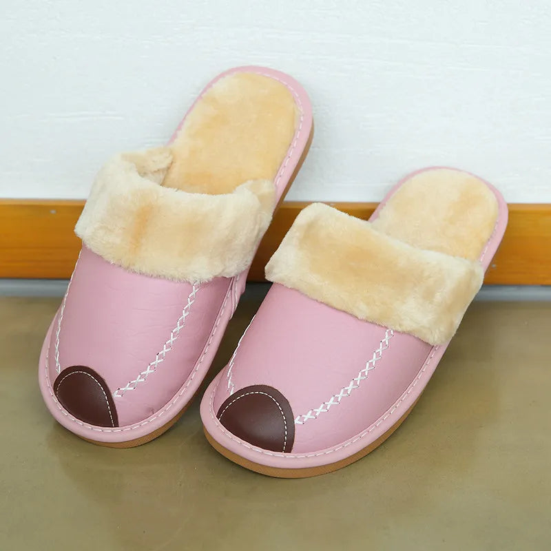 Product Image for Wasserdichte Hausschuhe aus PU-Leder für Damen und Herren, Rosa / 38