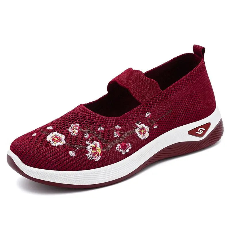 Product Image for Sommer Frauen Flache Loafers Atmungsaktive Mary Jeans Blumen Sneakers Plattform Laufschuhe Baumwolle Slip On Schuhe, Rot / 37