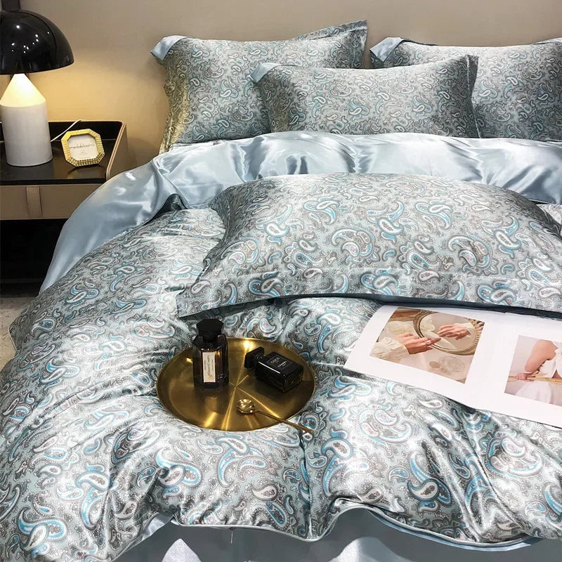 Product Image for Sandsberg | Natürliche Maulbeere Seidige Misch-Duvetbezug Set mit Bettlaken Hochwertiges Satin Misch-Seidige Bettwäsche Set Luxus Queen Bettwäsche 