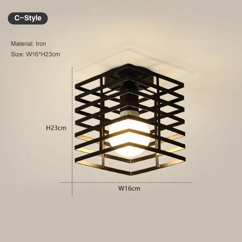 Product Image for Vintage Schwarze Metall Deckenleuchte – E27 Käfig Kronleuchter für Flur, Eingangshalle, Gang und Innenraumdekor, C Keine Glühbirne
