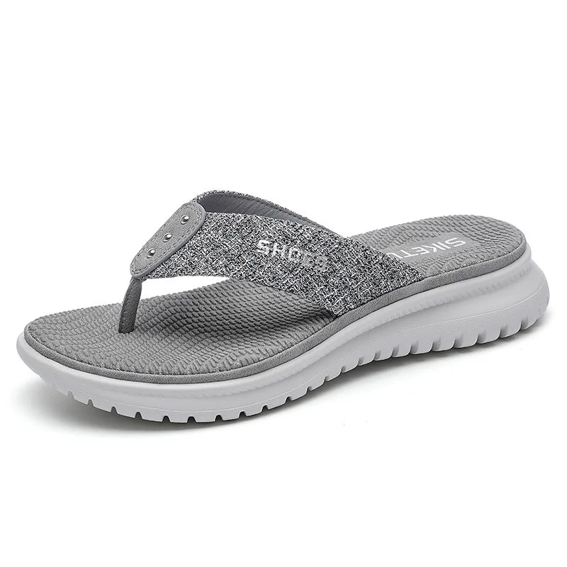 Product Image for Sommer Schuhe Frauen Strand Schlappen Urlaub Schlappen Flip Flops Dicke Sohle Weiche Freizeit Damen Fußbekleidung, GRAU / 4.5