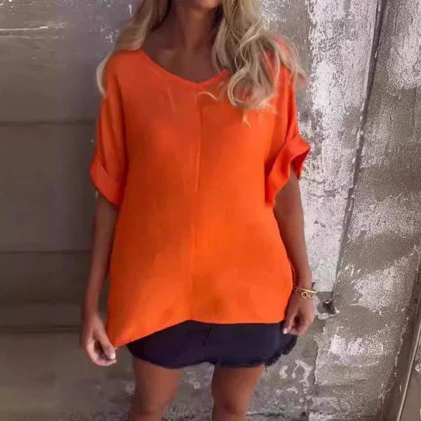 Product Image for V-Ausschnitt Taille Ärmel Freizeit Oberteil, Orange / XL/ UK 14-16