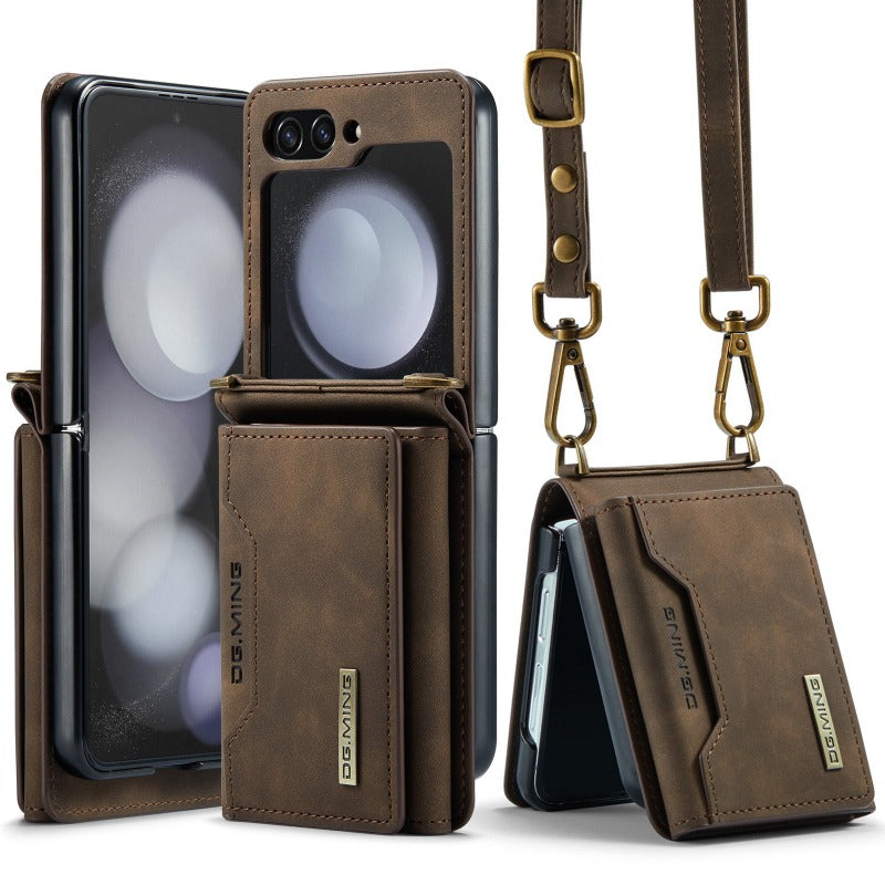 Product Image for Brieftaschenhülle mit Kartenfach und Schultergurt für Samsung Z Flip5 4, Kaffee / Für Samsung Galaxy Z Flip 5 / Tasche & Schultergurt