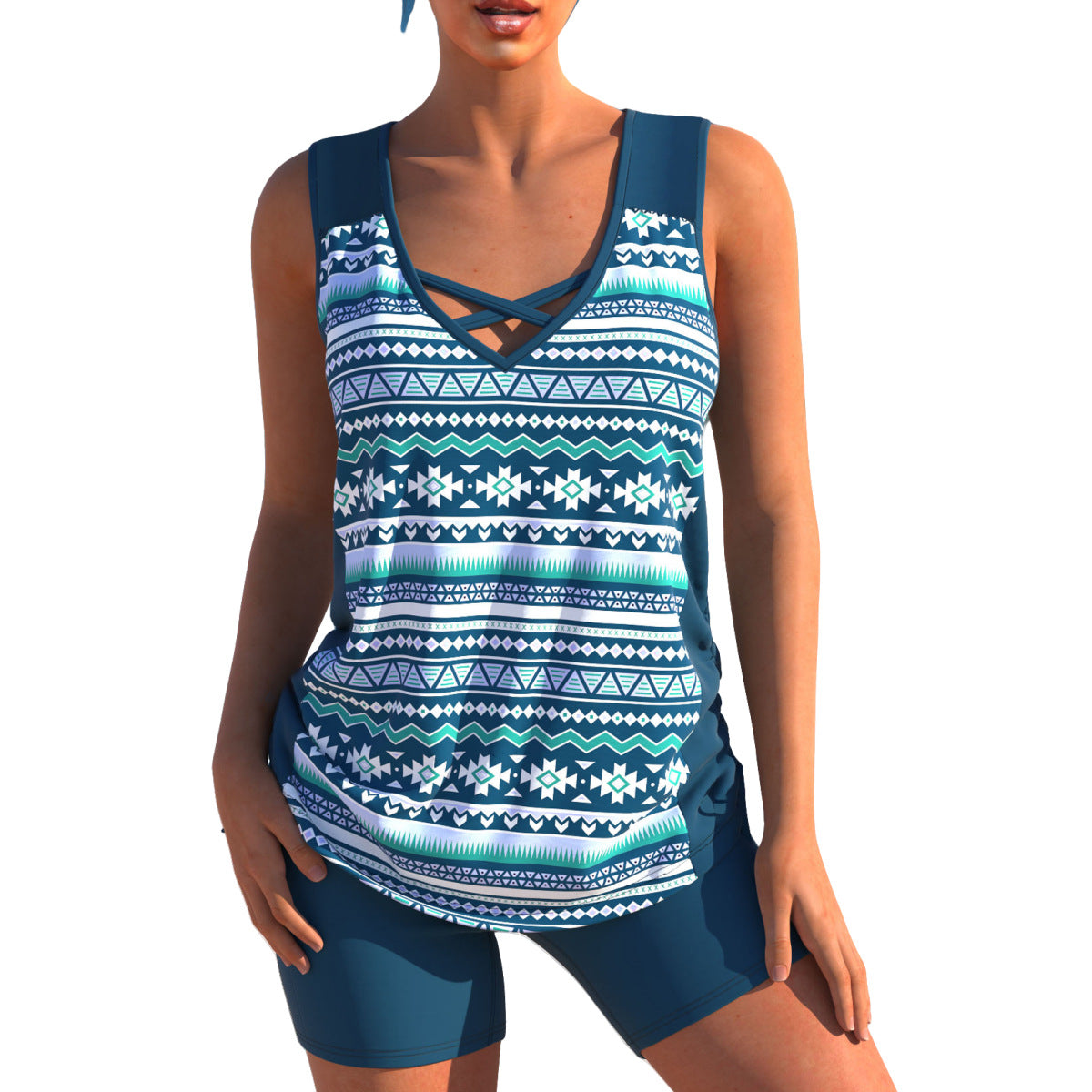 Product Image for Moa | Tankini mit Print und V-Ausschnitt | Bademode Damen | Badeanzug Damen, Blau / L