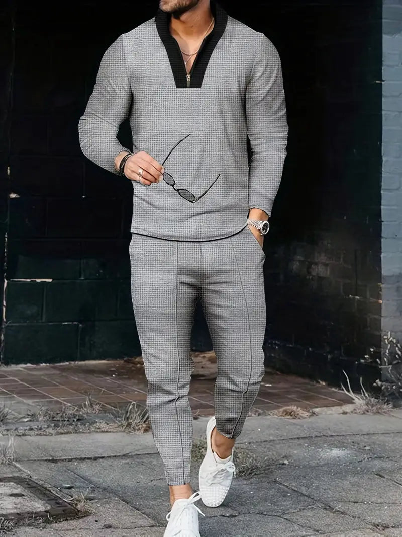 Product Image for Waffle Pattern Jogginganzug für Herren, Hellgrau / 3XL