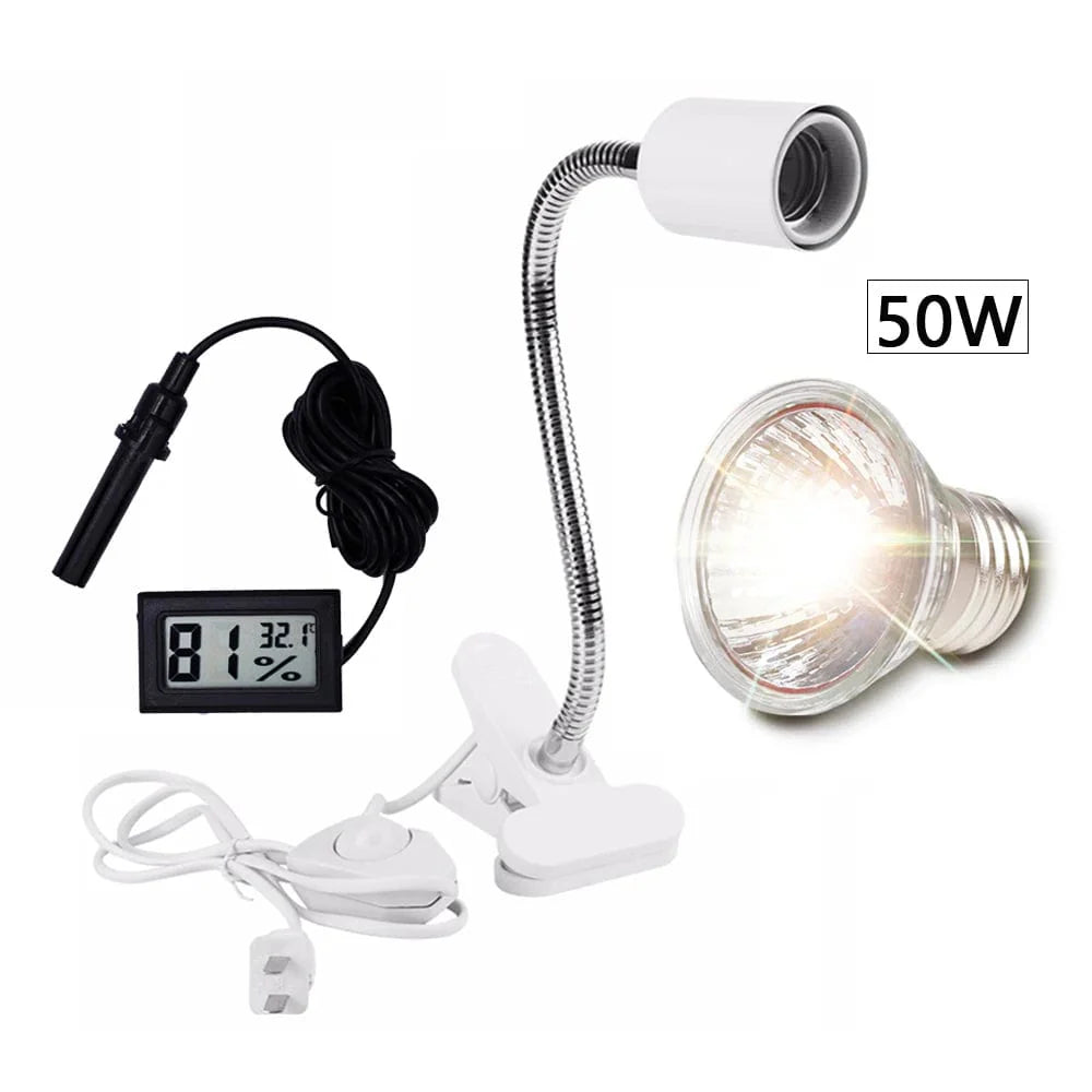 Product Image for UVA+UVB 3.0 Reptilienlampe Set Klemmlampe Halter Glühbirne Thermometer Hygrometer Schildkröte Schildkröten Eidechse Sonnenlicht Wärmelampe, 50W und 