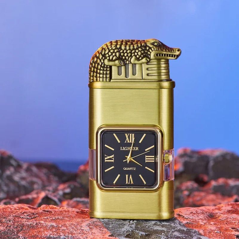 Product Image for Sandsberg Vintage Uhr Bezel Jetflamme Taschenfeuerzeug, Gold / Krokodil